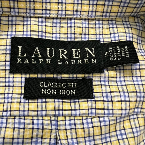 Lauren Ralph Lauren Men's Shirt in Yellow and Blue Check Non Iron Size 15 32-33 - Picture 4 of 5